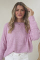 Joanne Knit Top - Crew Neckline Bat Wing Long Sleeve Top in Boysenberry