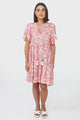 Abilia Mini Dress - Mandarin Collar Smock Dress in Henrietta Print Pink