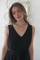 Delphy Midi Dress - Linen V Neck Sleeveless A-Line Dress with Waist Tie in Black