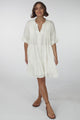 Ayva Mini Dress - 3/4 Sleeve Tiered Smock Dress in Off White