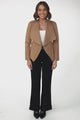 Marlyn Jacket - Faux Leather Trim Lapel Collar Jacket with Pintuck Detailed Sleeves in Camel