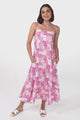 Amara Midi Dress - Adjustable Strap Sun Dress with Pockets in Hoku Print Pink