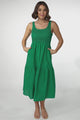 Sarlie Midi Dress - Shirred Bodice Cotton/Linen Blend Tiered Dress in Green