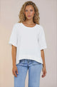 Tustin Top - Round Neck Boxy High Low Top with Short Sleeves in White