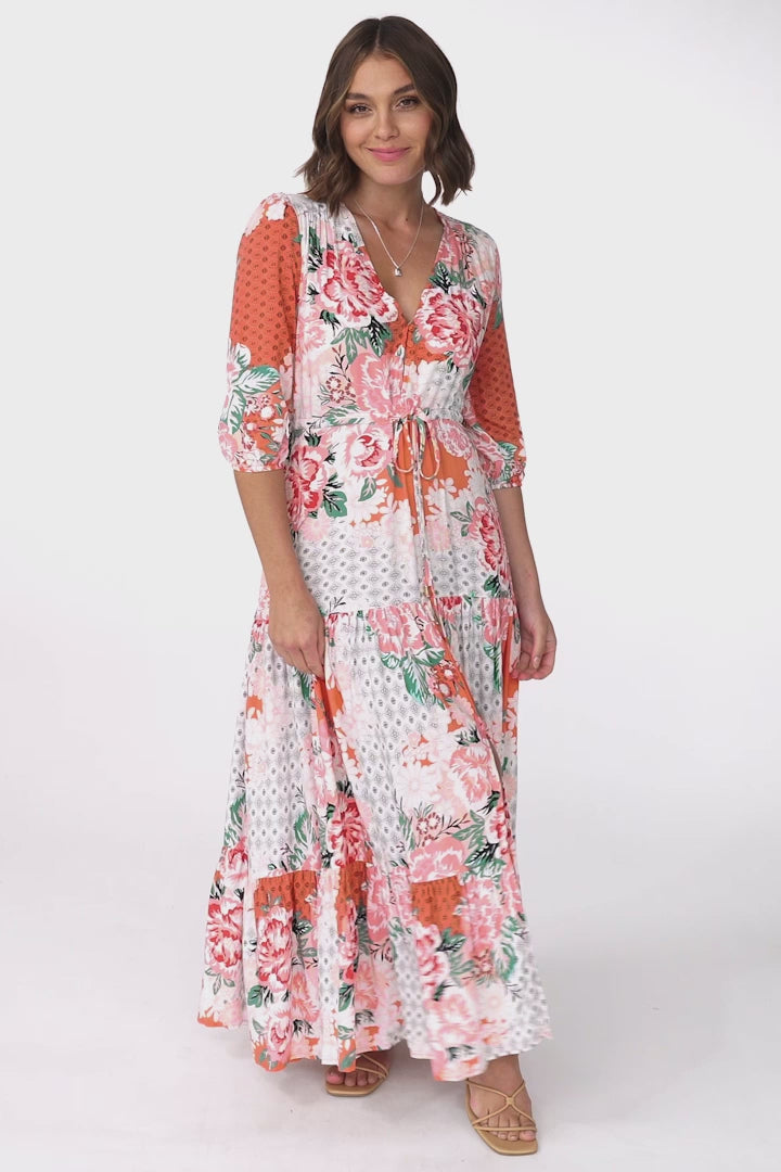 JAASE - Tessa Maxi Dress: A Line Pull Tie Waist Dress in Fleur Print