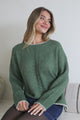 Halo Jumper - Crew Neck Cable Detailed Step Hem Knit with Contrast Hemlines in Green