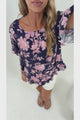 Lyra Blouse - Frill Detailed High Low Relaxed Pull Over Blouse in Hollis Print Navy