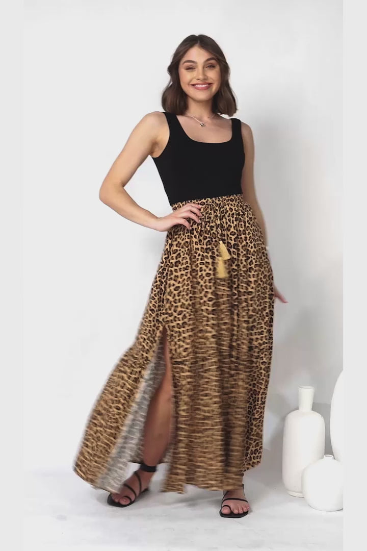 Mia Maxi Skirt - High Waisted Skirt with Front Splits in Cecilia Print