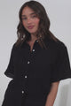 Xara Shirt - Collared Button Down with Lace Detailing in Black