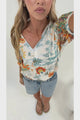 Alettie Blouse - Frill Collar Balloon Sleeve Button Down in Tavira Print