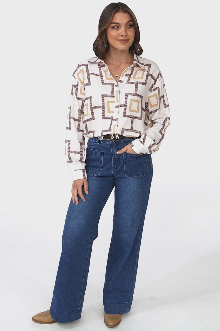 Ellie Shirt - Collared Button Down Shirt in Leo Print