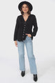 Marjorye Linen Blouse - Pleating Bodice Details Blouse With Long Sleeves In Black