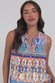 Kalari Top - Sleeveless Mandarin Collar with Tassel & Bells Neck Tie in Belly Print