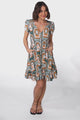 JAASE - Lizzie Mini Dress: Butterfly Cap Sleeve Button Down Dress with Pockets in Emerald Arches Print