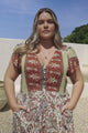 JAASE - Carmen Maxi Dress: Butterfly Cap Sleeve Button Down A Line Dress with Lace Trim in Oakie Print