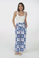 Georgie Pants - High Waisted Relaxed Straight Leg Pants in Layah Print Blue