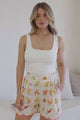 Foster Shorts - Elasticated High Waisted Shorts with Scallop Trim in Dahlar Print
