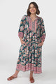 Kamali Midi Dress - Batwing Sleeve Smock Dress with Lace Detailing in Odila Print