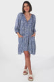 Juddy Mini Dress - Batwing Sleeve Smock Dress with Lace Detailing in Khalid Print Blue