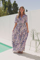 Luann Maxi Dress - V Neck Dress with Drawstring Waist and Flutter Sleeves in Oaklane Print