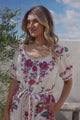 Betina Mini Dress - Scallop Trim Neckline Dress with Waist Tie in Nery Print White