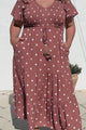 Amaya Midi Dress - Shirred Cap Sleeve A Line Dress in Parisian Polka Rust