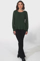 Kayt Blouse - Plisse Long Sleeve Top with High-Low Hemline in Green