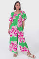 Leni Jumpsuit - On or Off Shoulder Billow Sleeve Jumpsuit in Raine Print