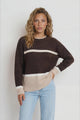 Abbot Jumper - Crew Neck Striped Knit with Ribbed Hemlines in Coffee