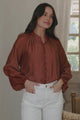 Portia Blouse - Button Down Mandarin Collar Shirt in Rust