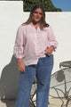Alyce Shirt - Mandarin Collar Cut Out Detailed Sleeve Button Down in Pink