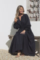 Dara Maxi Dress - Mandarin Collar Tiered Dress with Pockets in Navy