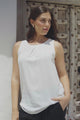 Genevieve Top - Crew Neck Sleeveless Linen Blend Top in White