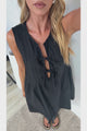 Della Mini Dress - Round Neck Tie Up Bodice Sleeveless Dress in Black