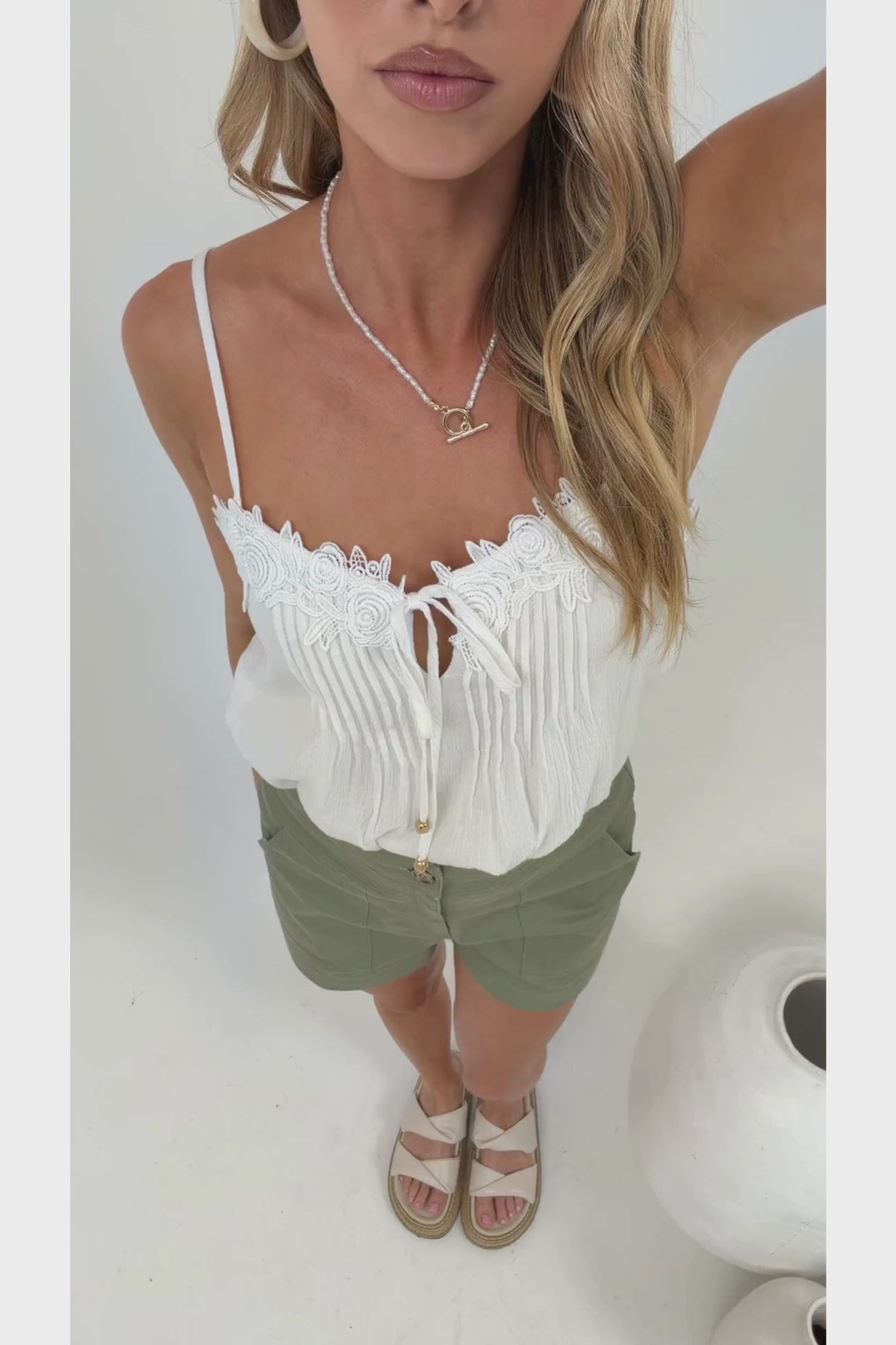 Silvia Denim Shorts - High Waisted Shorts in Khaki