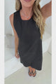 Bonny Mini Dress - Sleeveless Shift Dress with Large Button Detailed Side Seams in Black