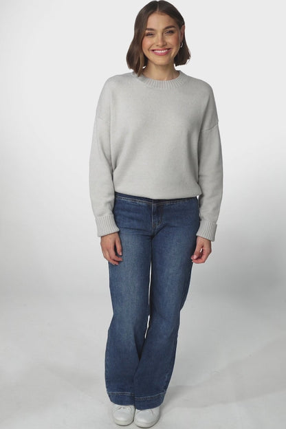 Rita Jumper - Relaxed Crew Neck Knit with Side Splits in Grey