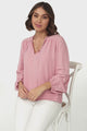 Albany Top - Pleating Details Pull Over Top With Long Balloon Sleeves In Dust Pink