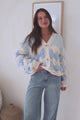 Deborah Cardigan - Relaxed Button Front Stripe Bubble Knit in Blue