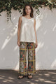 Fresa Tank Top - Crew Neck Sleeveless Contrast Stitching Denim Top in White