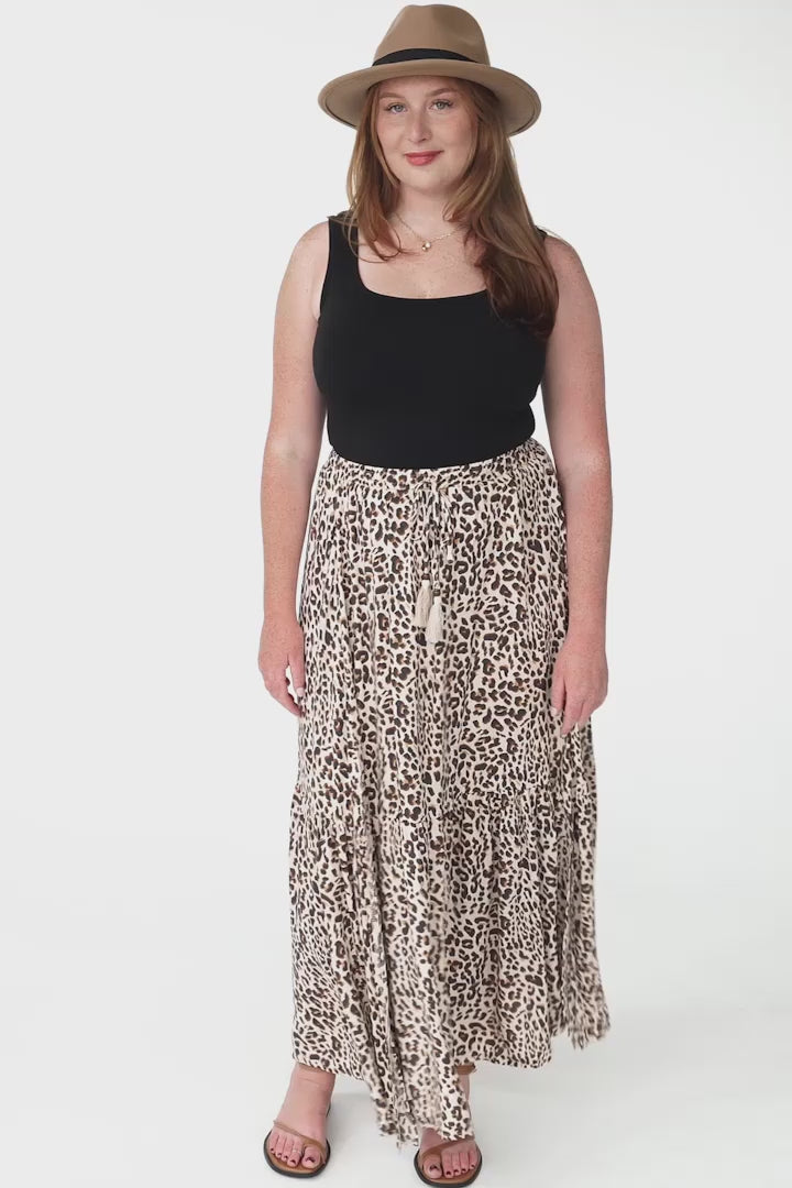 Hellen Maxi Skirt - High Waisted Skirt with Front Splits in Perrie Print