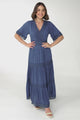 Peony Maxi Dress - Lace Detailed A Line Dress with Flute Sleeves in Blue