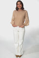 Falinda Knit Top - Crew Neck Lace Sleeve Knit in Beige