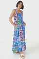 Loretta Maxi Dress - Elasticated Bodice Sun Dress in Kaleah Print Blue