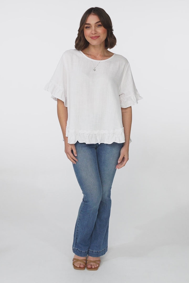 Beca Top - Rick Rack Splicing Pull Over Smock Top in White