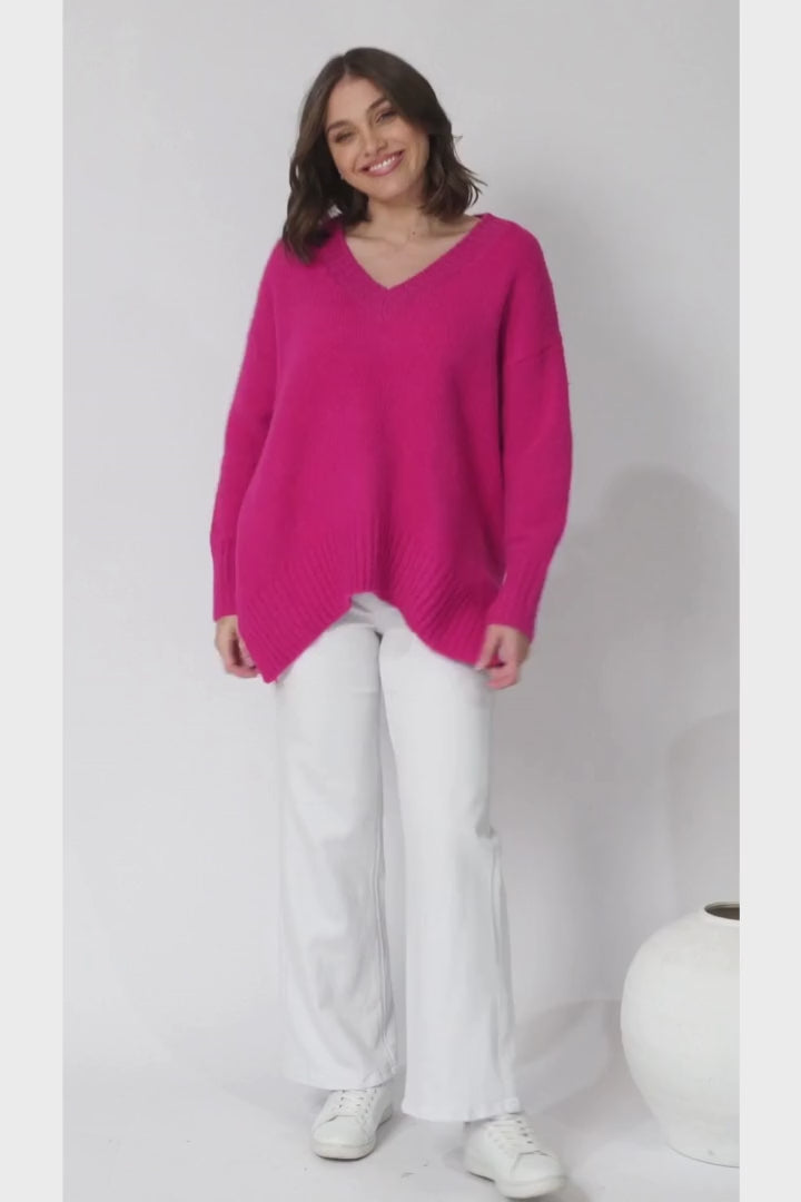 Jonas Jumper - Relaxed High-Low Jumper With Seam Splits In Hot Pink