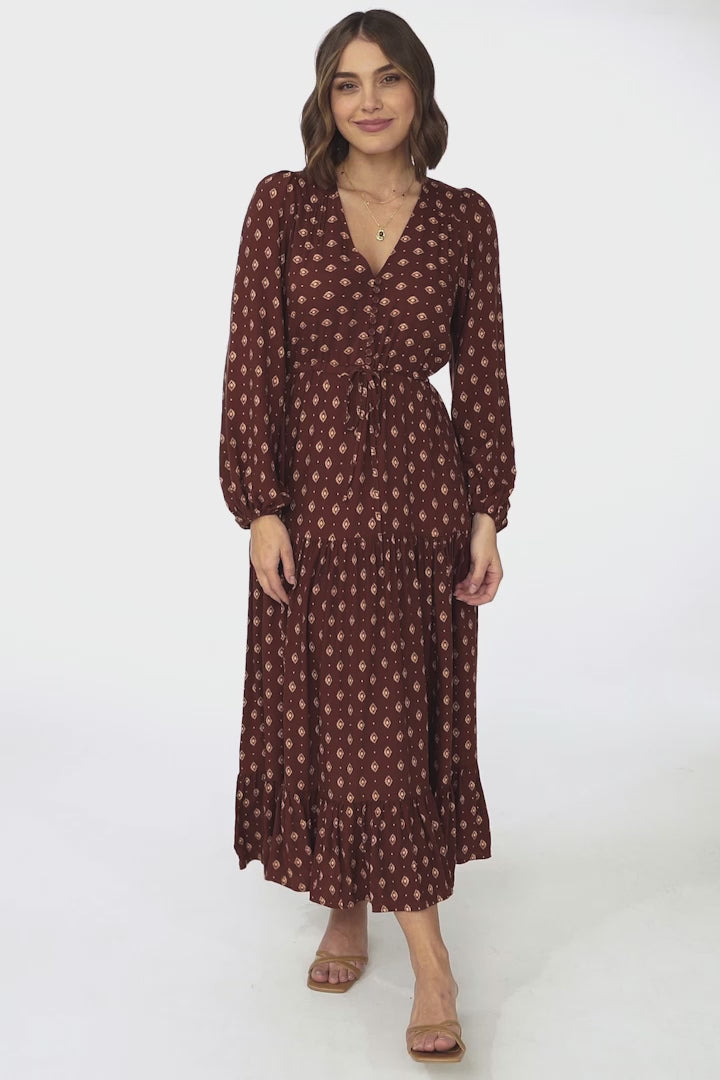 Devika Maxi Dress - Pull In Waist A Line Dress in Kendy Print