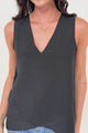 Hemingway Top - Asymmetrical Front High-Low V-Neck Sleeveless Top in Black