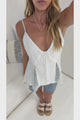 Andros Cami - V Neck Button Down Top with Crochet Net Insert Pants in White