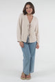 Peyton Top - Linen Tie Down Front Long Sleeve Lined Top in Beige